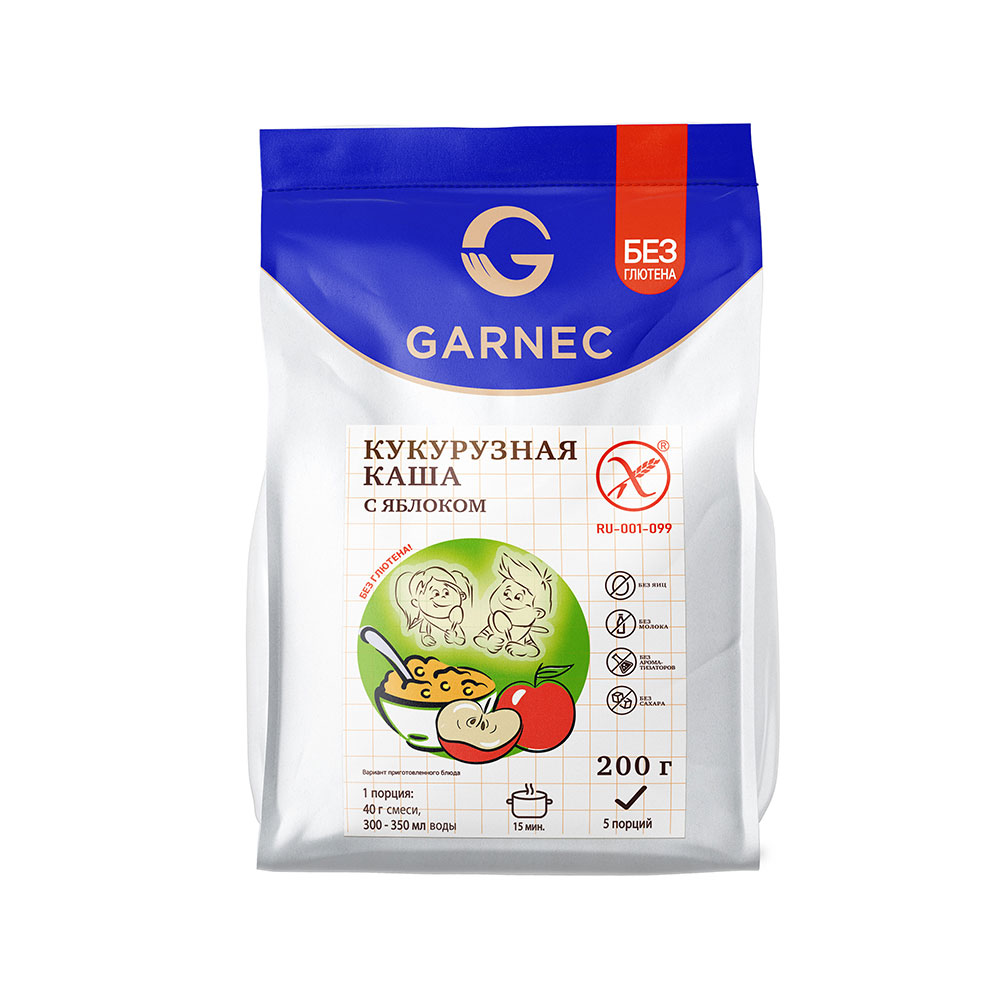 Гарнец Смесь сухая для приготовления вторых блюд. Каша кукурузная с яблоком