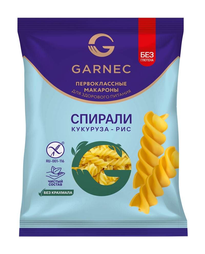 Гарнец Макаронные изделия без глютена: спирали рис и кукуруза