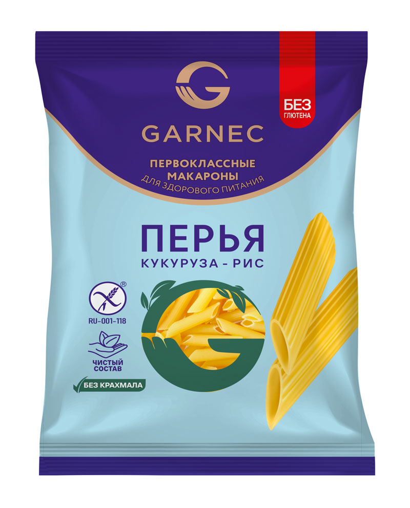 Гарнец Макаронные изделия без глютена: перья рис и кукуруза