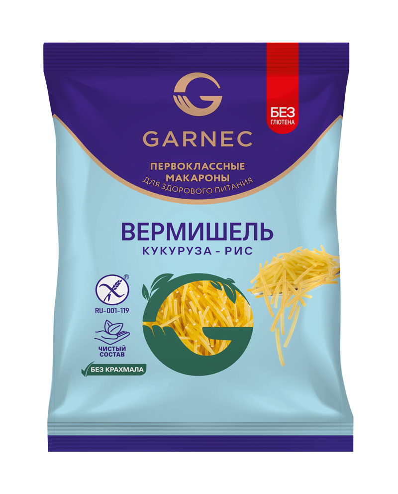 Гарнец Макаронные изделия без глютена: вермишель рис и кукуруза