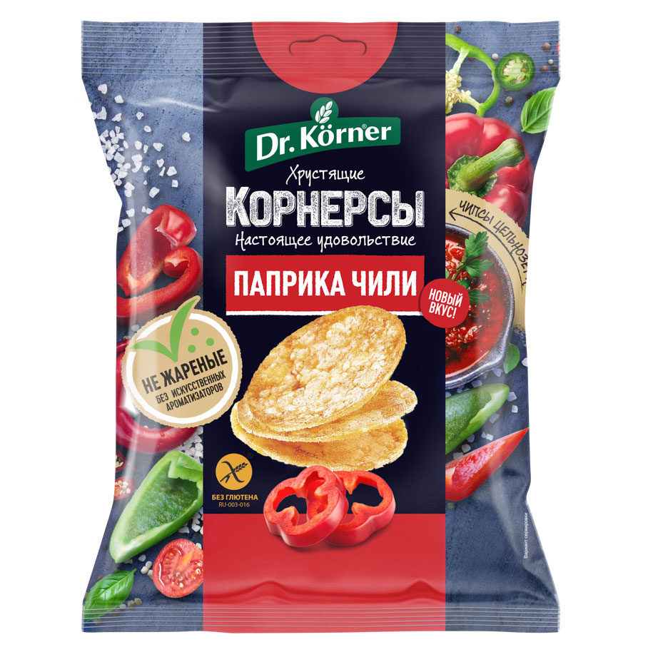 Dr. Körner Чипсы цельнозерновые кукурузно-рисовые с паприкой и чили