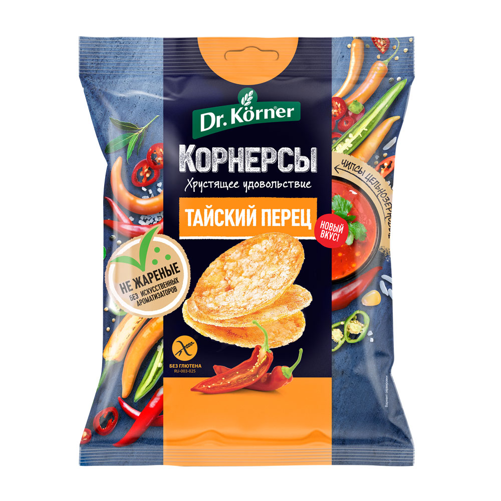 Dr. Körner Чипсы цельнозерновые кукурузно-рисовые с тайским острым сладким перцем