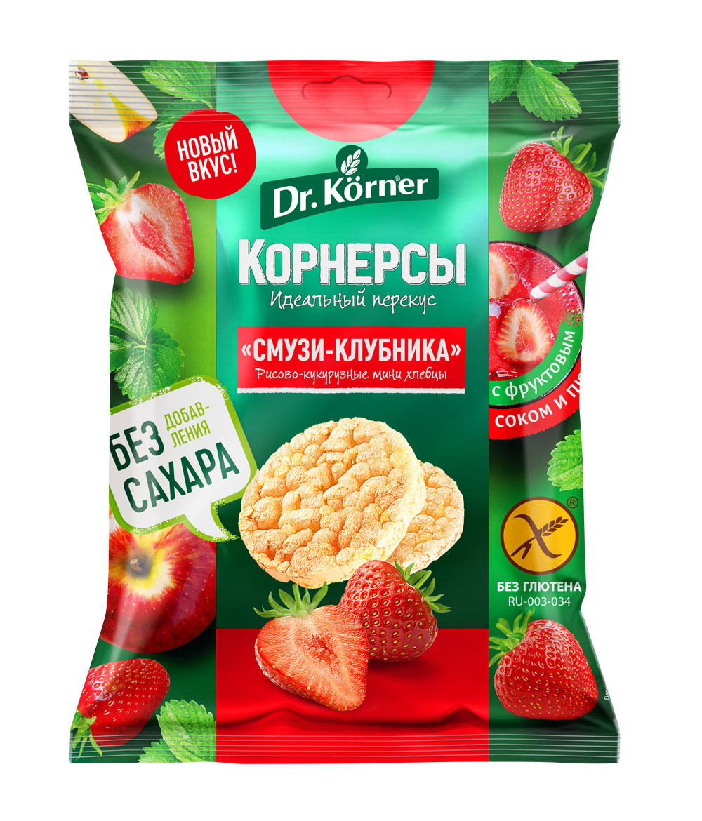 Dr. Körner Хлебцы хрустящие «Рисово-кукурузные мини хлебцы «Смузи-Клубника»