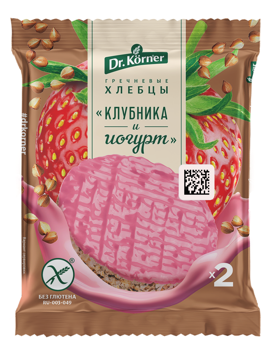 Dr. Körner Хлебцы хрустящие «Гречневые клубничные с йогуртом» глазированные