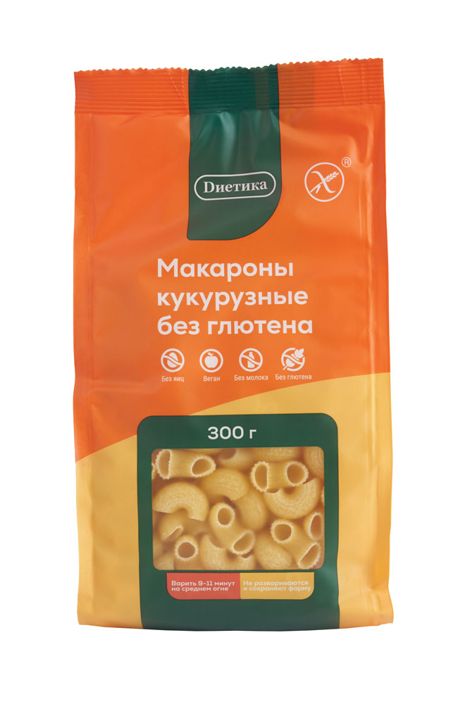 Диетика Макаронные изделия фигурные из кукурузной муки. Рожок большой