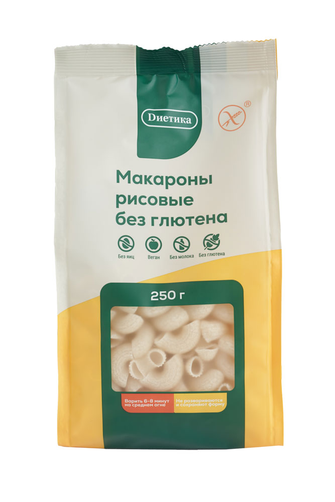 Диетика Макаронные изделия фигурные из рисовой муки. Рожок большой