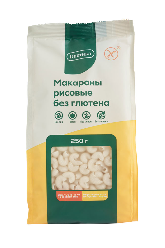 Диетика Макаронные изделия фигурные из рисовой муки. Рожок средний