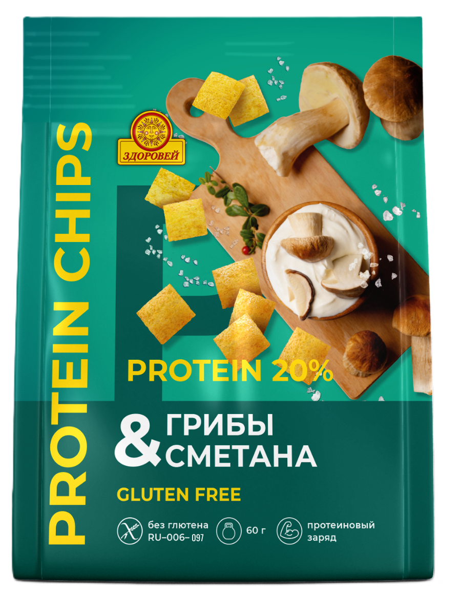Здоровей Протеиновые чипсы со вкусом "Грибы и сметана"