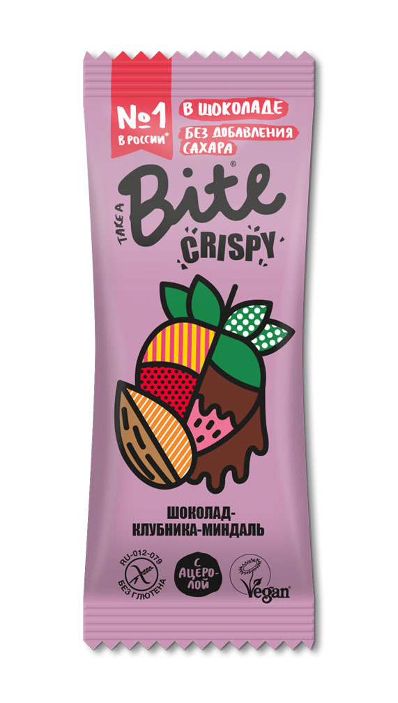 Take a Bite Батончик орехово-фруктовый глазированный в темном шоколаде «Клубника-Миндаль»