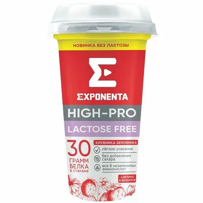 Exponenta Напиток кисломолочный безлактозный Exponenta Высокопротеиновый (High-Pro) клубника земляника обезжиренный 250 мл
