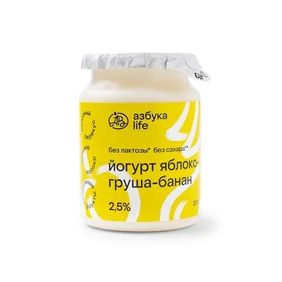 Азбука Вкуса Йогурт безлактозный Азбука лайф (Азбука life) Яблоко-груша-банан 2.5% 200 г