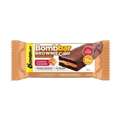 Bombbar Пирожное протеиновое БомбБар (BombBar) Брауни сливочная карамель без сахара 45 г