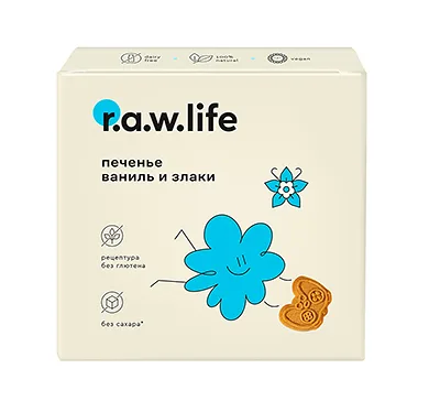 R.A.W.Life Печенье безглютеновое R.A.W.Life Ваниль и злаки без сахара 80 г