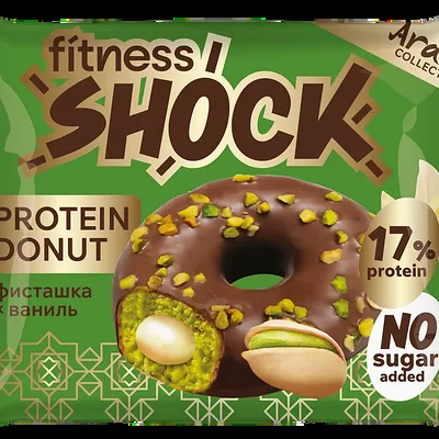 FitnesSHOCK Донат протеиновый ФитнесШок (FitnesShock) глазированный без сахара фисташка ваниль 70 г
