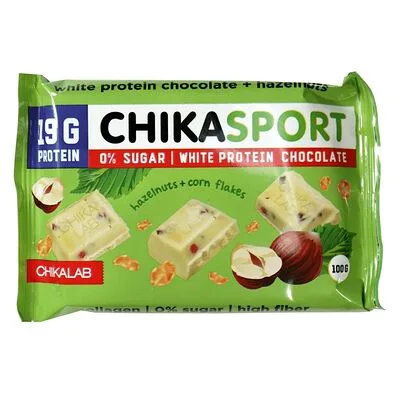 Chikalab Шоколад Chikalab Chika Sport протеиновый белый фундук и кукурузные чипсы 100 г