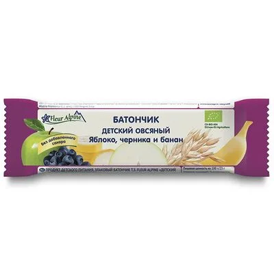 Fleur Alpine Батончик детский овсяный Флер Альпин (Fleur Alpine) Яблоко черника банан без сахара от 3 лет 23 г