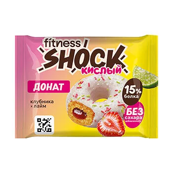FitnesSHOCK Донат протеиновый глазированный ФитнесШок (FitnesShock) кислый без сахара Клубника лайм 50 г
