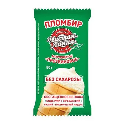 Чистая Линия Мороженое пломбир Чистая Линия Протеиновое без сахара в вафельном стаканчике 12% бзмж 80 г