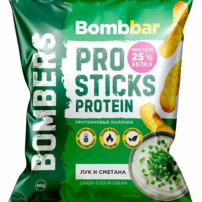 Bombbar Палочки БомБар (BombBar) кукурузные Про палочки протеиновые (Pro sticks protein) лук сметана 60 г