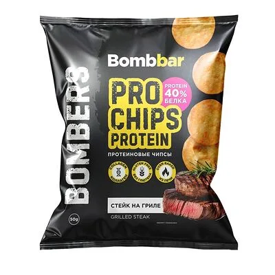 Bombbar Чипсы БомбБар (BombBar) протеиновые цельнозерновые без глютена стейк на гриле 50 г